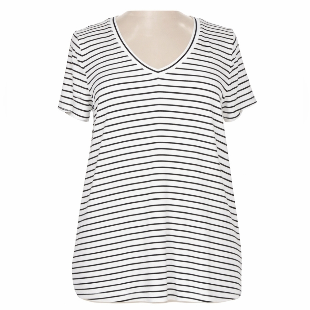 POL Striped Casual V-Neck Short Sleeve Top Sz 3X